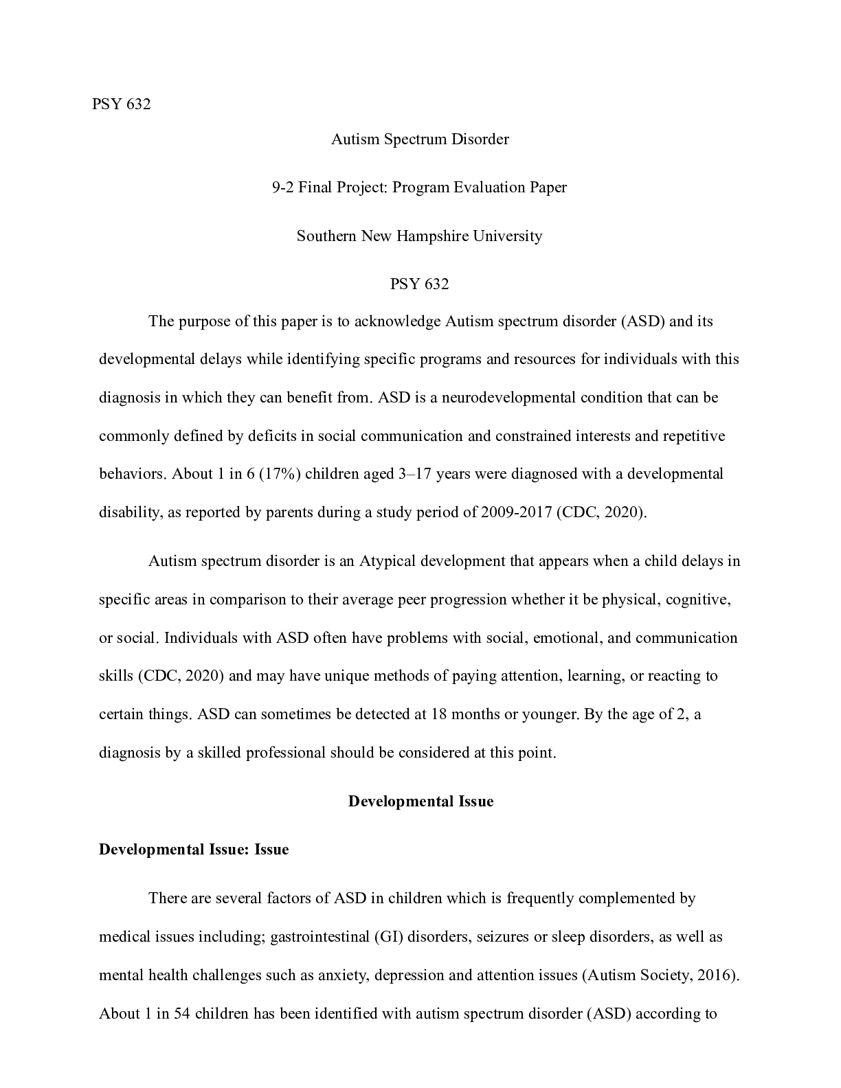 Preview image for 632 FINAL PAPER ASD 4236 .docx  PSY 632  Autism Spectrum Disorder  9-2 Final Project: Prog